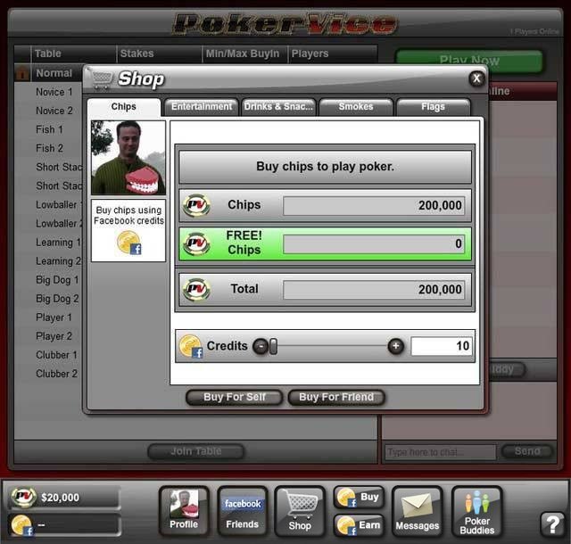 PokerVice game table and player controls